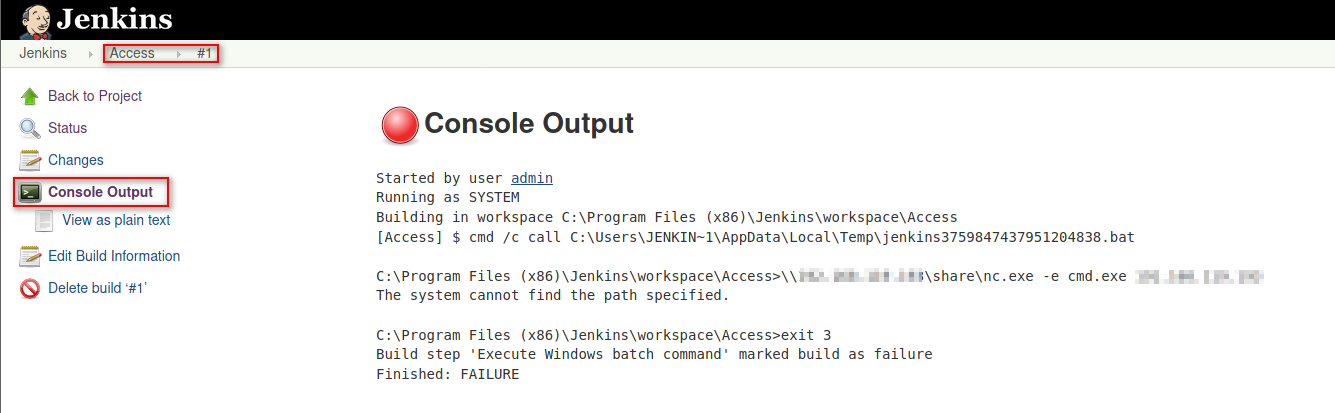 Jenkins Console Output.