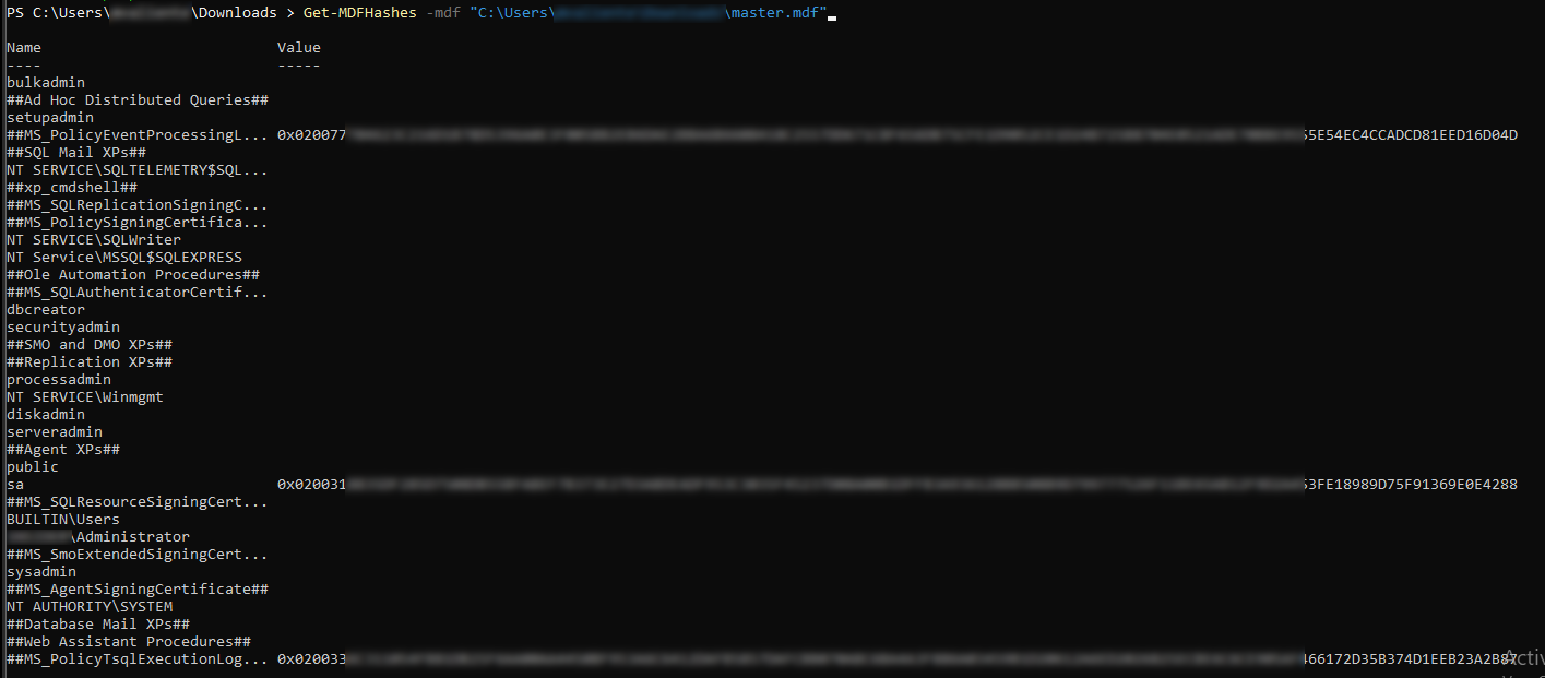 Dumping mdf hashes